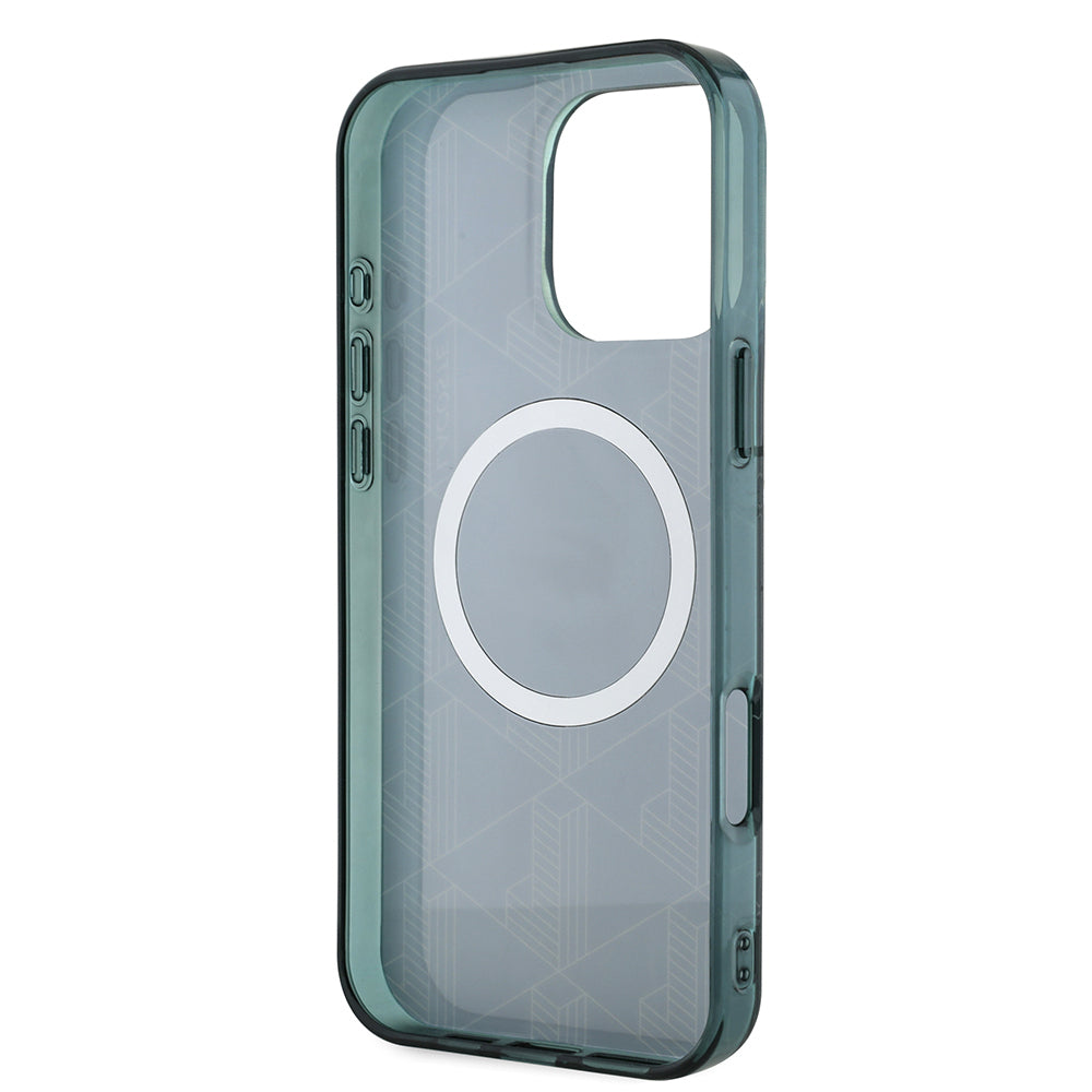 Apple iPhone 16 Pro Max Kılıf Lacoste Orjinal Lisanslı Magsafe Şarj Özellikli IML Baskılı Gümüş Timsah Logolu Monogram Kapak Lacivert