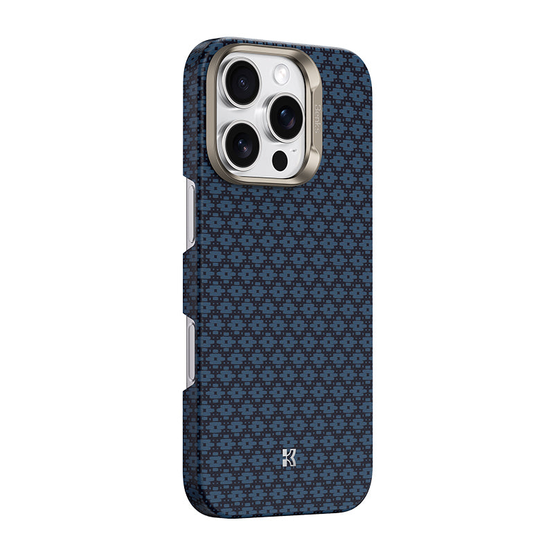 Apple iPhone 16 Pro Max Kılıf M-Safe Şarj Özellikli Benks ArmorAir ArmorGrid Serisi Kevlar Kapak Mavi