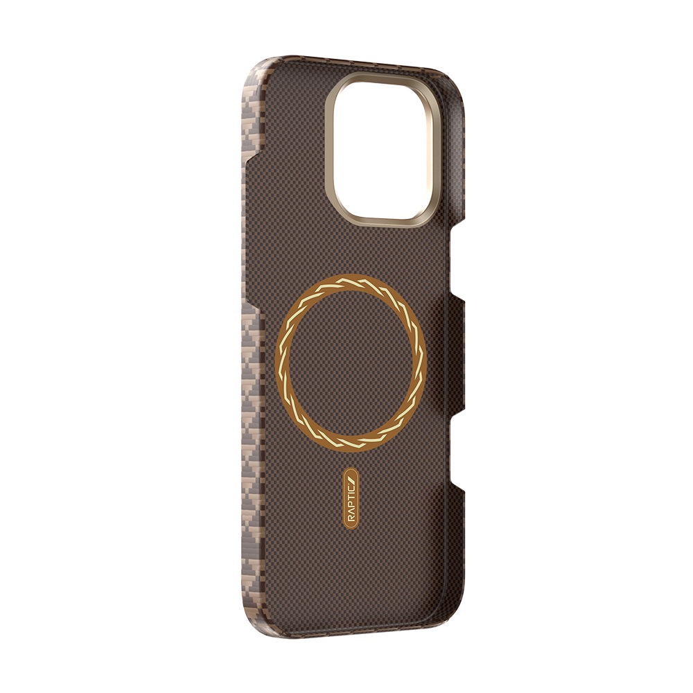 Apple iPhone 16 Pro Max Kılıf M-safe Şarj Özellikli Raptic Aramid Skin Origin Serisi Kapak Kahverengi