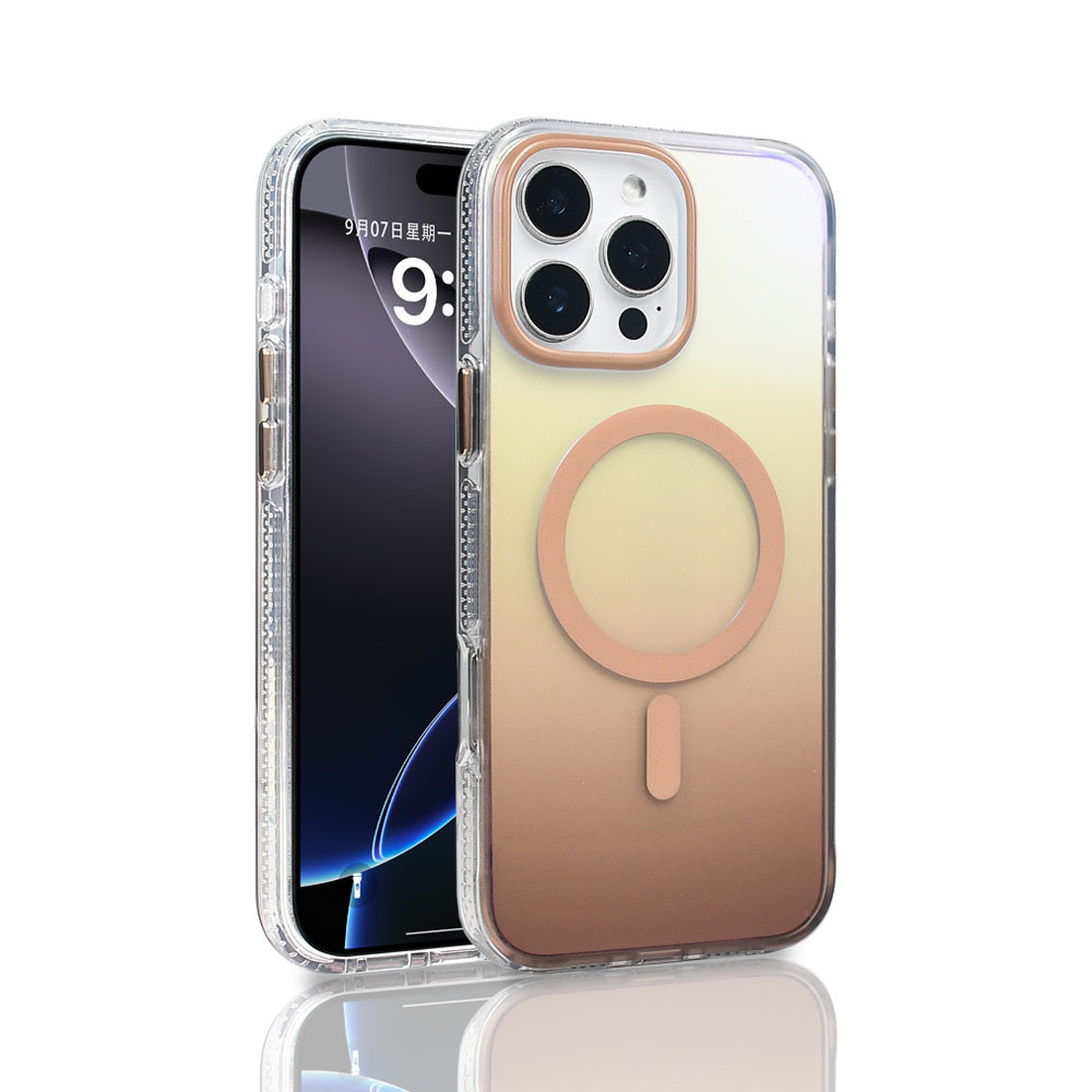 Apple iPhone 16 Pro Max Kılıf M-safe Şarj Özellikli Transparan Renk Geçişli Zore Toros Kapak Rose Gold