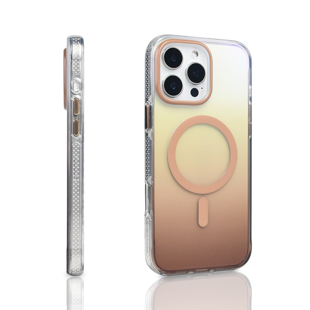 Apple iPhone 16 Pro Max Kılıf M-safe Şarj Özellikli Transparan Renk Geçişli Zore Toros Kapak Gold