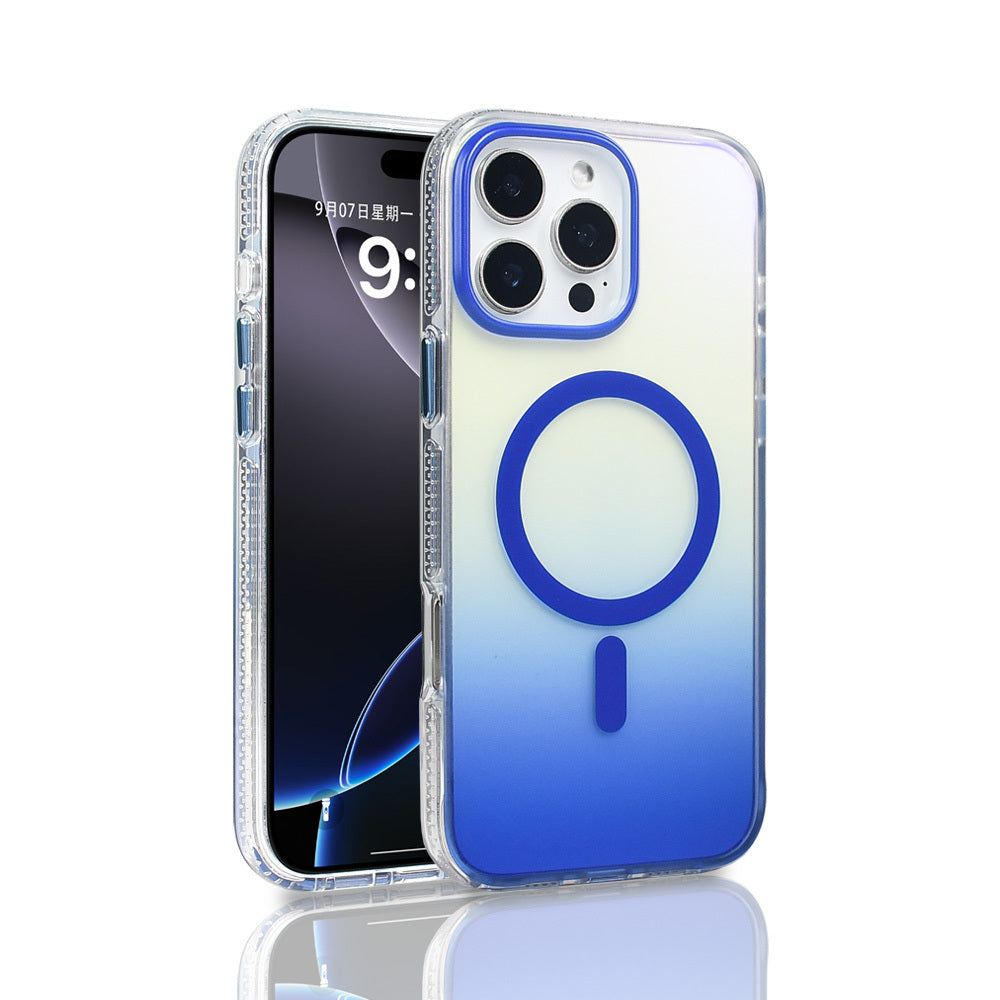 Apple iPhone 16 Pro Max Kılıf M-safe Şarj Özellikli Transparan Renk Geçişli Zore Toros Kapak Mavi