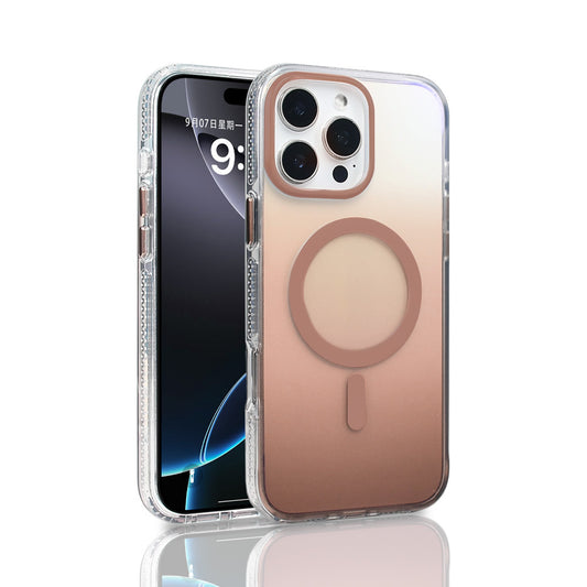 Apple iPhone 16 Pro Max Kılıf M-safe Şarj Özellikli Transparan Renk Geçişli Zore Toros Kapak Rose Gold