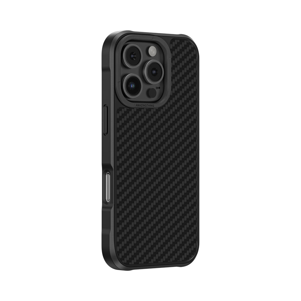 Apple iPhone 16 Pro Max Kılıf Magsafe Şarj Özellikli 1500D Aramid Fiber Amazingthing Titan Max Serisi Kapak Siyah