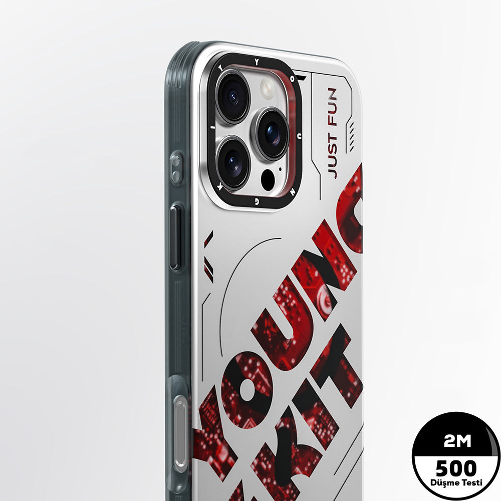 Apple iPhone 16 Pro Max Kılıf Magsafe Şarj Özellikli Airbagli Çift Katmanlı Youngkit Future Serisi Kapak Mavi