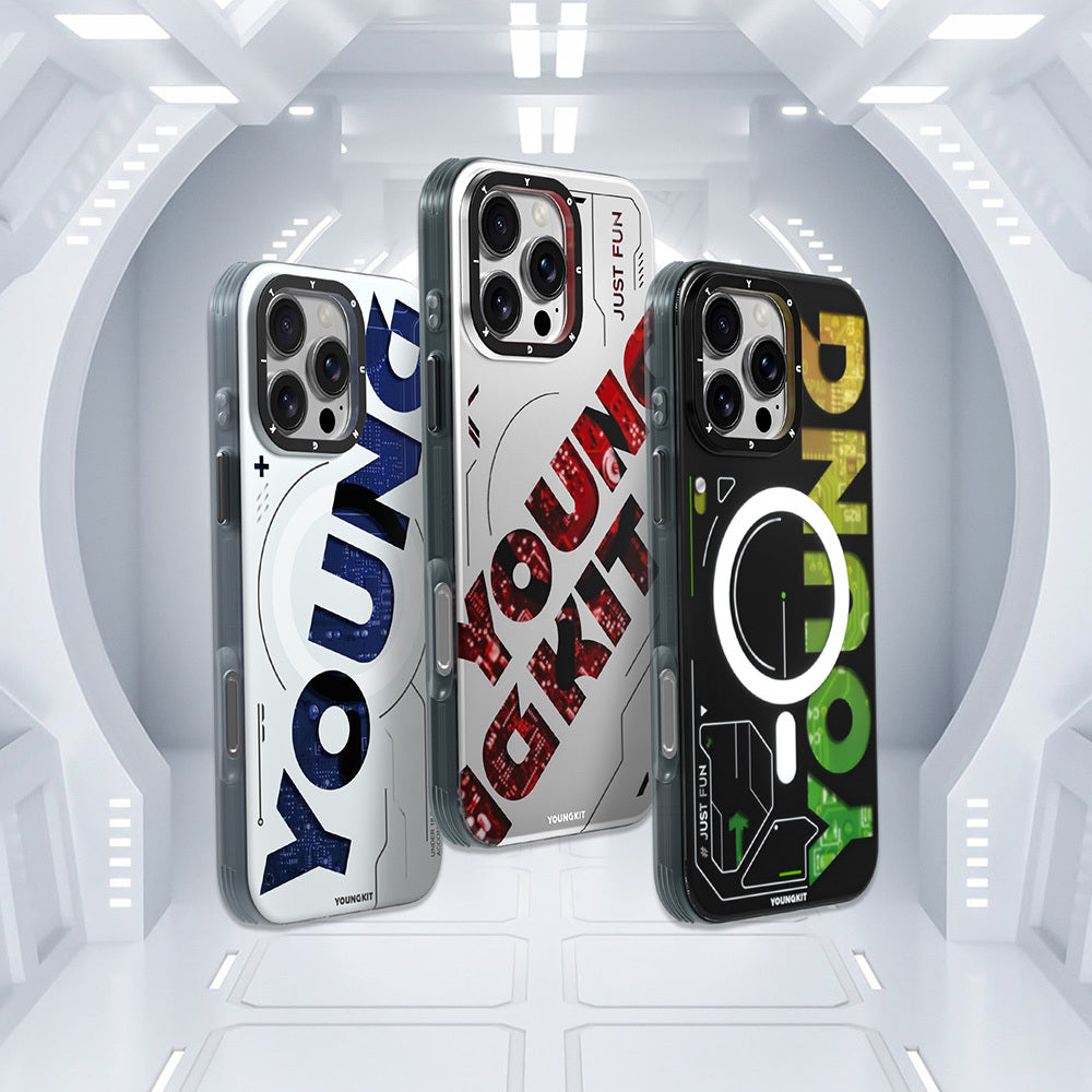 Apple iPhone 16 Pro Max Kılıf Magsafe Şarj Özellikli Airbagli Çift Katmanlı Youngkit Future Serisi Kapak Mavi