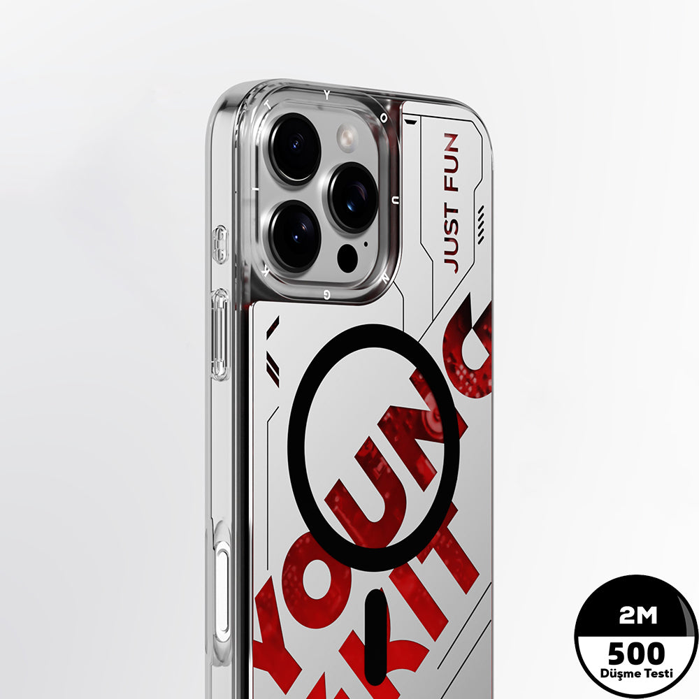 Apple iPhone 16 Pro Max Kılıf Magsafe Şarj Özellikli Airbagli Çift Katmanlı Youngkit Future Streamer Serisi Kapak Yeşil