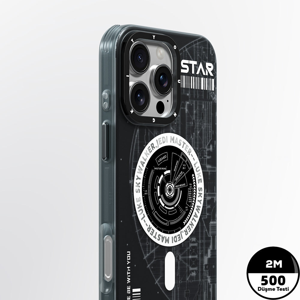 Apple iPhone 16 Pro Max Kılıf Magsafe Şarj Özellikli Airbagli Hologram Tasarımlı Youngkit Interstellar Serisi Kapak Füme