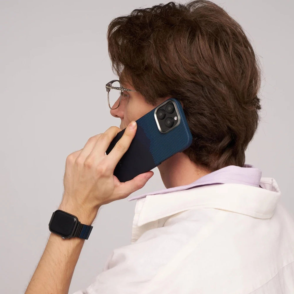 Apple iPhone 16 Pro Max Kılıf Magsafe Şarj Özellikli Aramid Fiber Pitaka Tactile Woven Starpeak Serisi Milky Way Galaxy Kapak Mavi