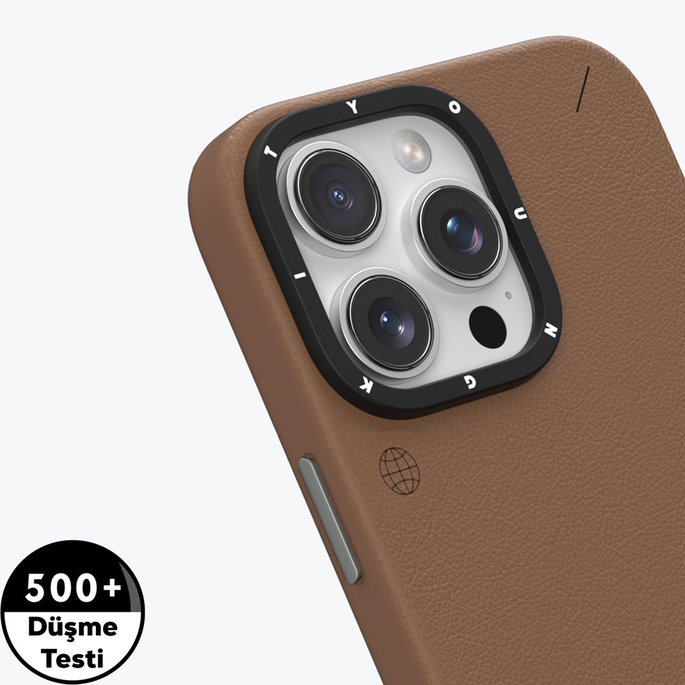 Apple iPhone 16 Pro Max Kılıf Magsafe Şarj Özellikli Basit Mat Deri Desenli Youngkit Tech Fashion Serisi Kapak Kahverengi