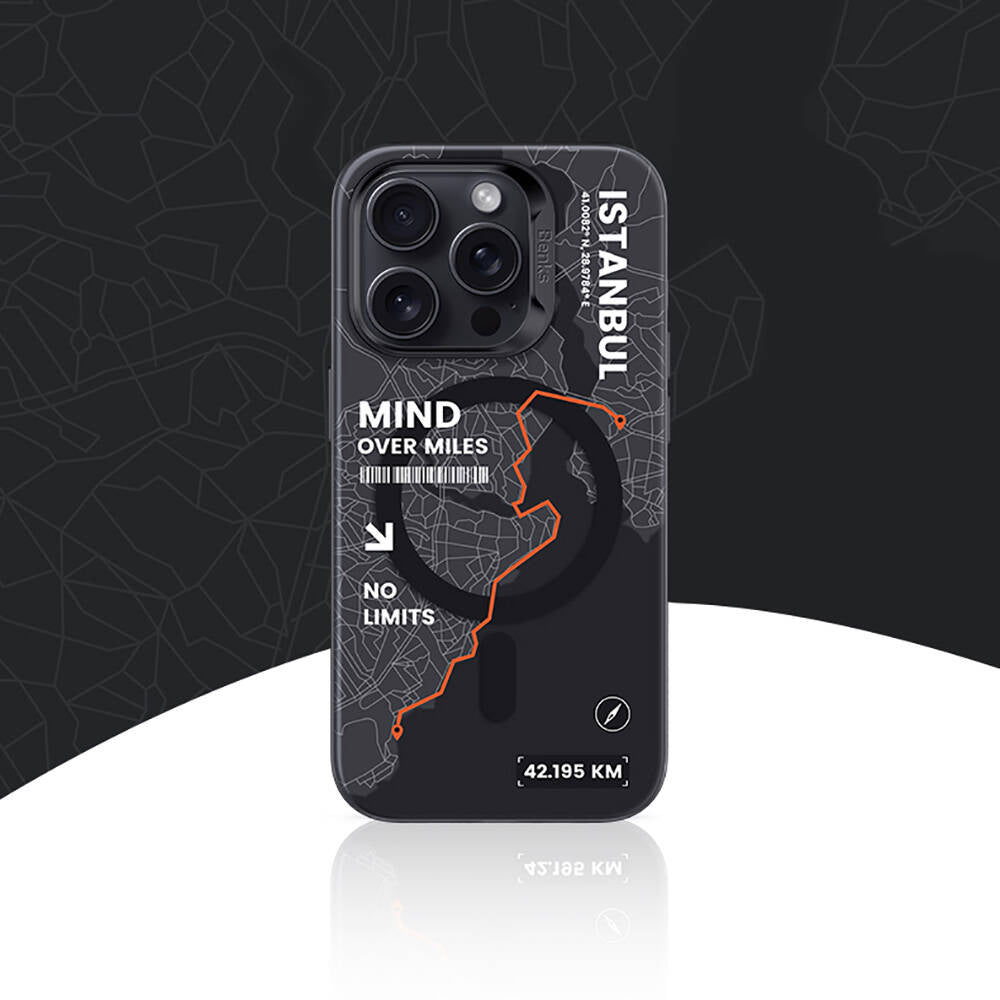 Apple iPhone 16 Pro Max Kılıf Magsafe Şarj Özellikli Benks City Serisi Kapak Siyah-Turuncu