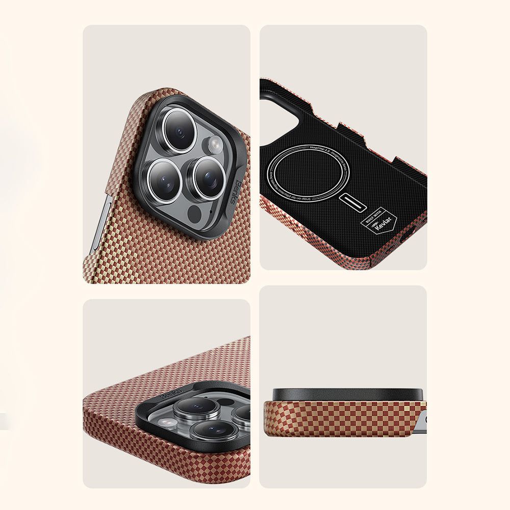 Apple iPhone 16 Pro Max Kılıf Magsafe Şarj Özellikli Benks GoldenTide ArmorAir 600D Kevlar Kapak Gold