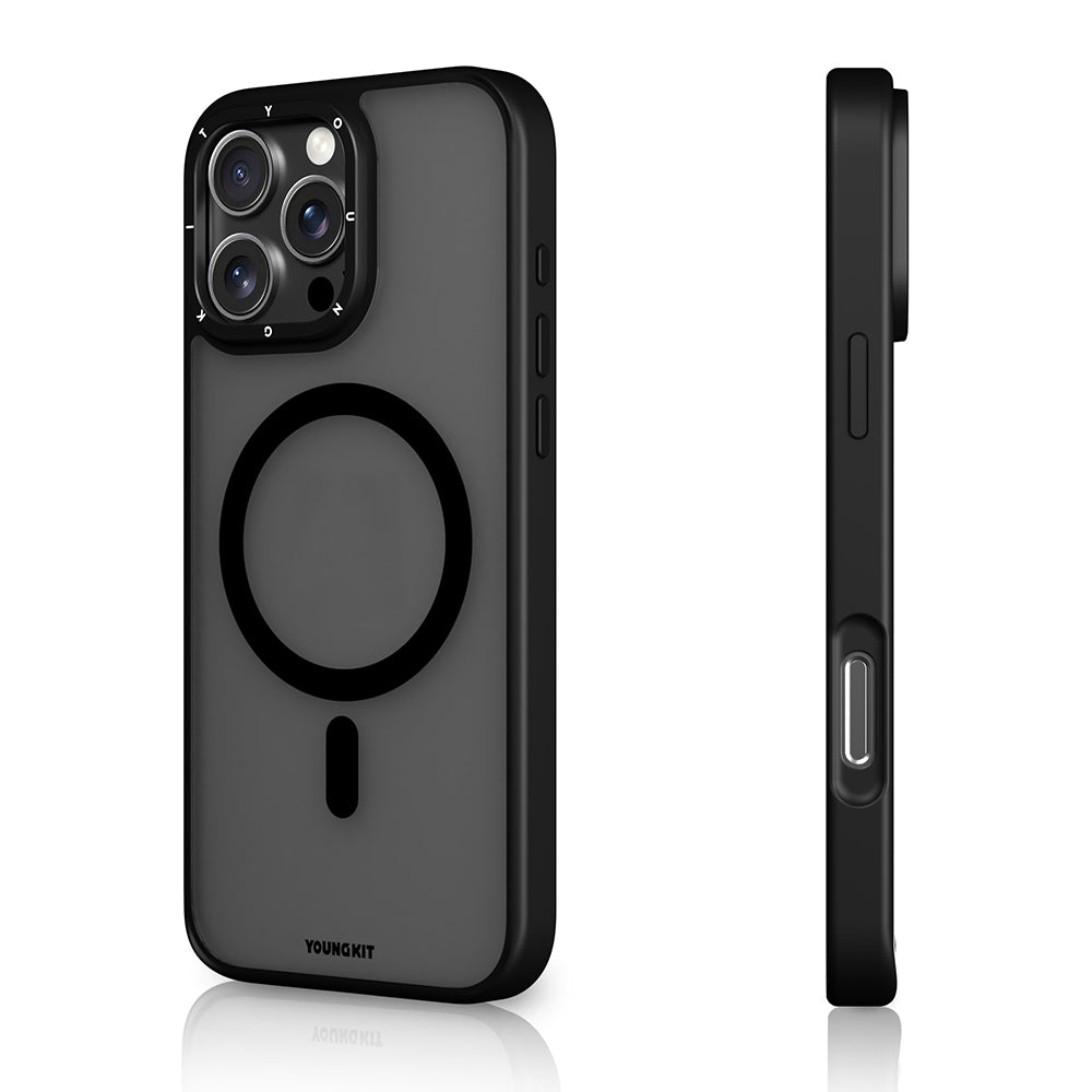 Apple iPhone 16 Pro Max Kılıf M-safe Şarj Özellikli Cam Arka Yüzey TPU Youngkit Gemstone Serisi Kapak Gold