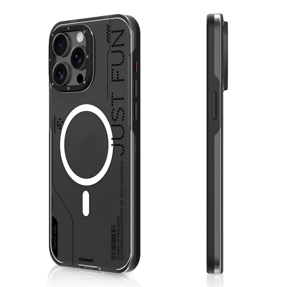 Apple iPhone 16 Pro Max Kılıf Magsafe Şarj Özellikli Çıkarılabilir Arka Yüzeyli Youngkit Mecha Kapak Siyah