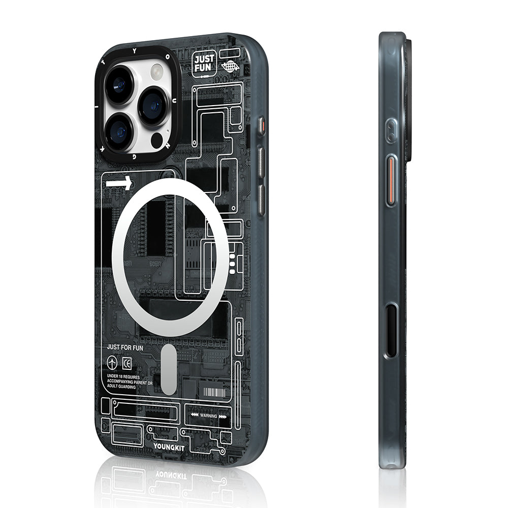 Apple iPhone 16 Pro Max Kılıf M-safe Şarj Özellikli Kamera Denetim Butonlu Youngkit Technology Serisi Kapak Gri