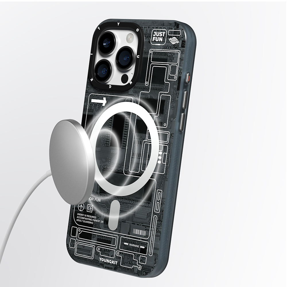 Apple iPhone 16 Pro Max Kılıf M-safe Şarj Özellikli Kamera Denetim Butonlu Youngkit Technology Serisi Kapak Gri