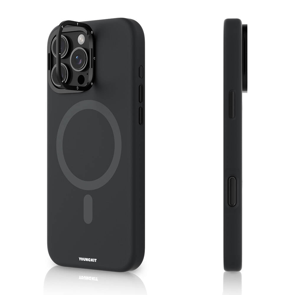 Apple iPhone 16 Pro Max Kılıf Magsafe Şarj Özellikli Kamera Standlı Youngkit Bitty Cream Kapak Gri