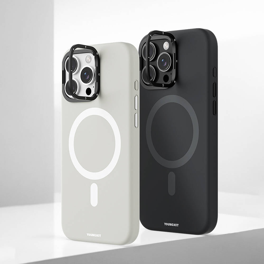 Apple iPhone 16 Pro Max Kılıf Magsafe Şarj Özellikli Kamera Standlı Youngkit Bitty Cream Kapak Mavi