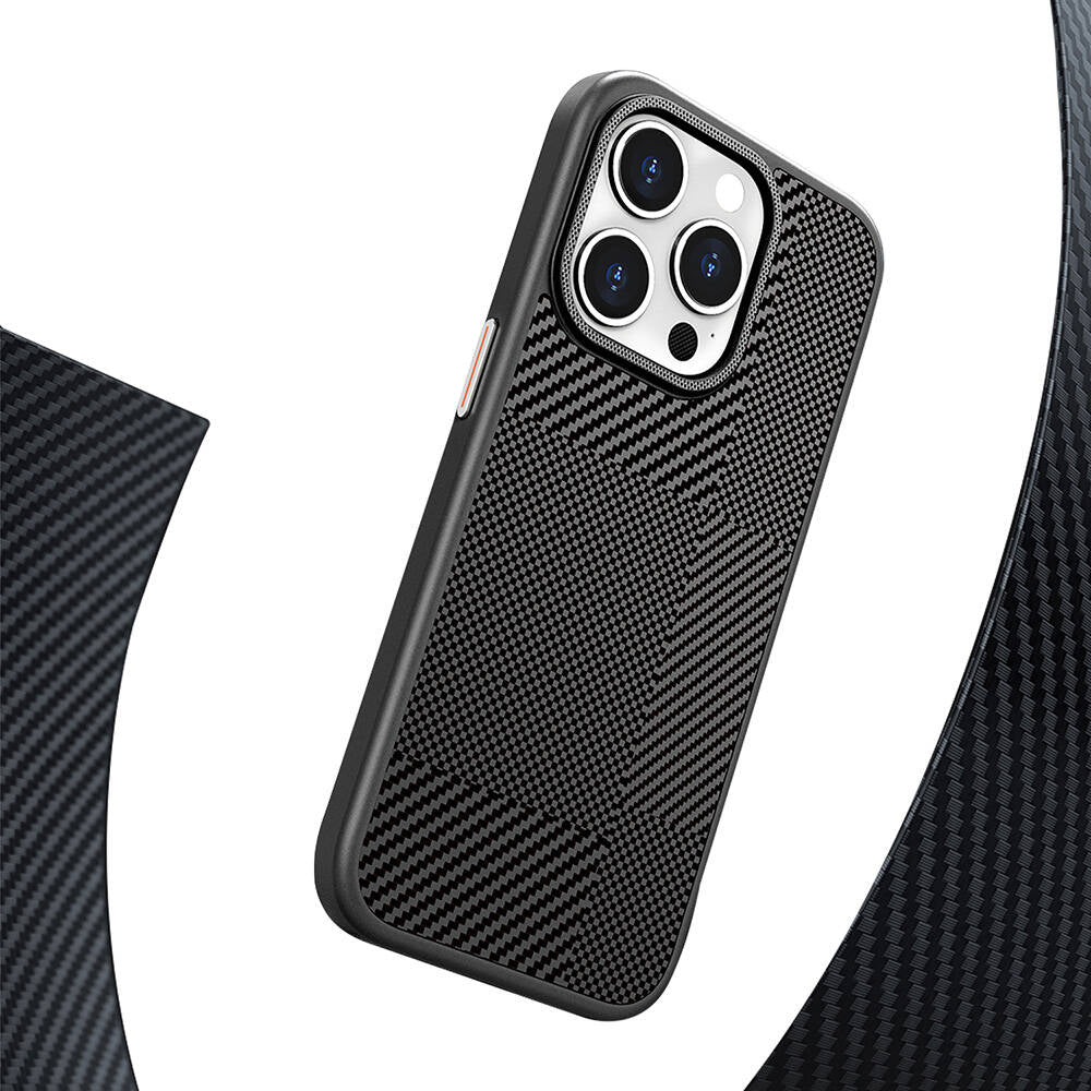 Apple iPhone 16 Pro Max Kılıf Magsafe Şarj Özellikli Karbon Fiber Desenli Mutural Montage Kapak Kahverengi