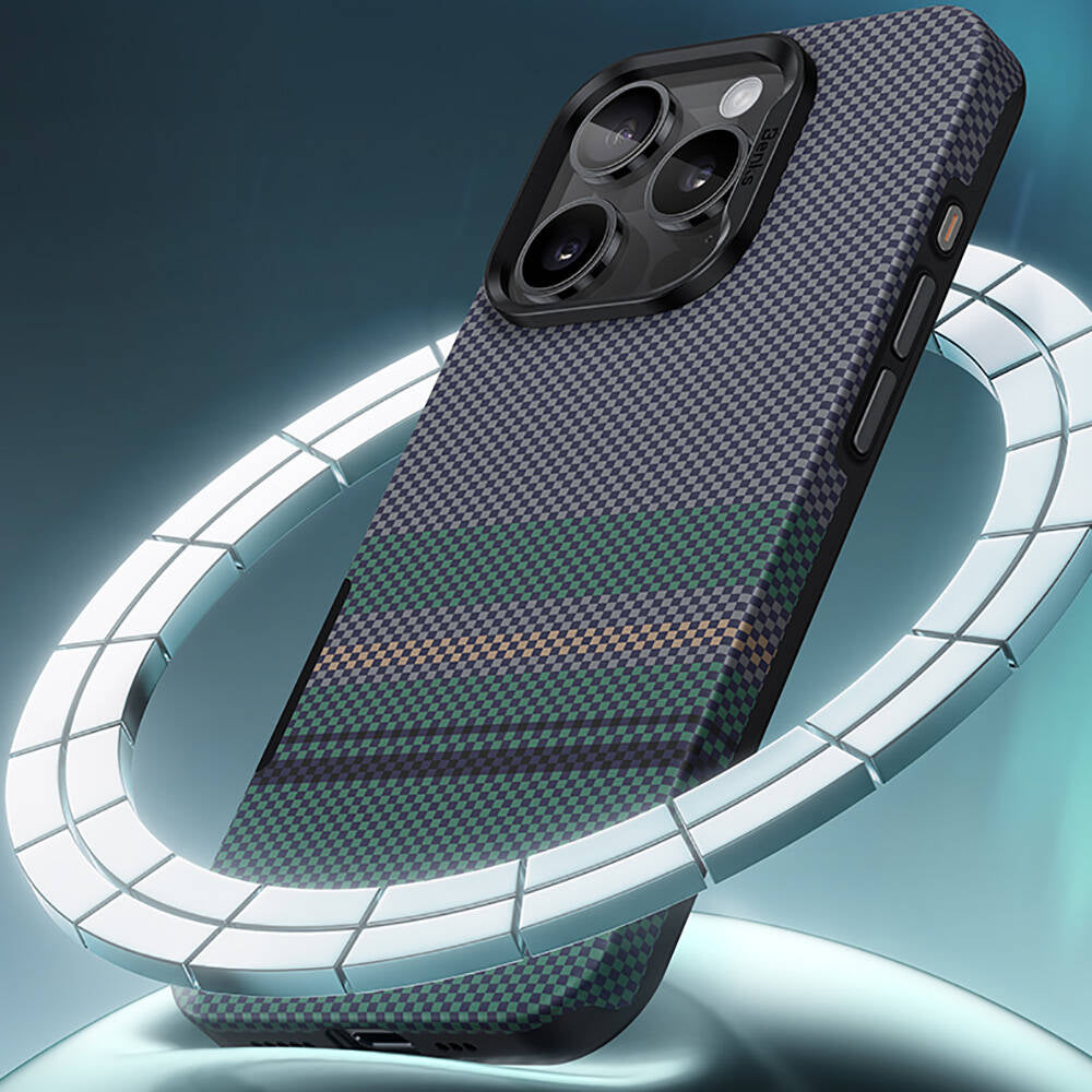 Apple iPhone 16 Pro Max Kılıf Magsafe Şarj Özellikli Karbon Fiber Tasarımlı Benks Aurora ArmorPro Kevlar Kapak Siyah