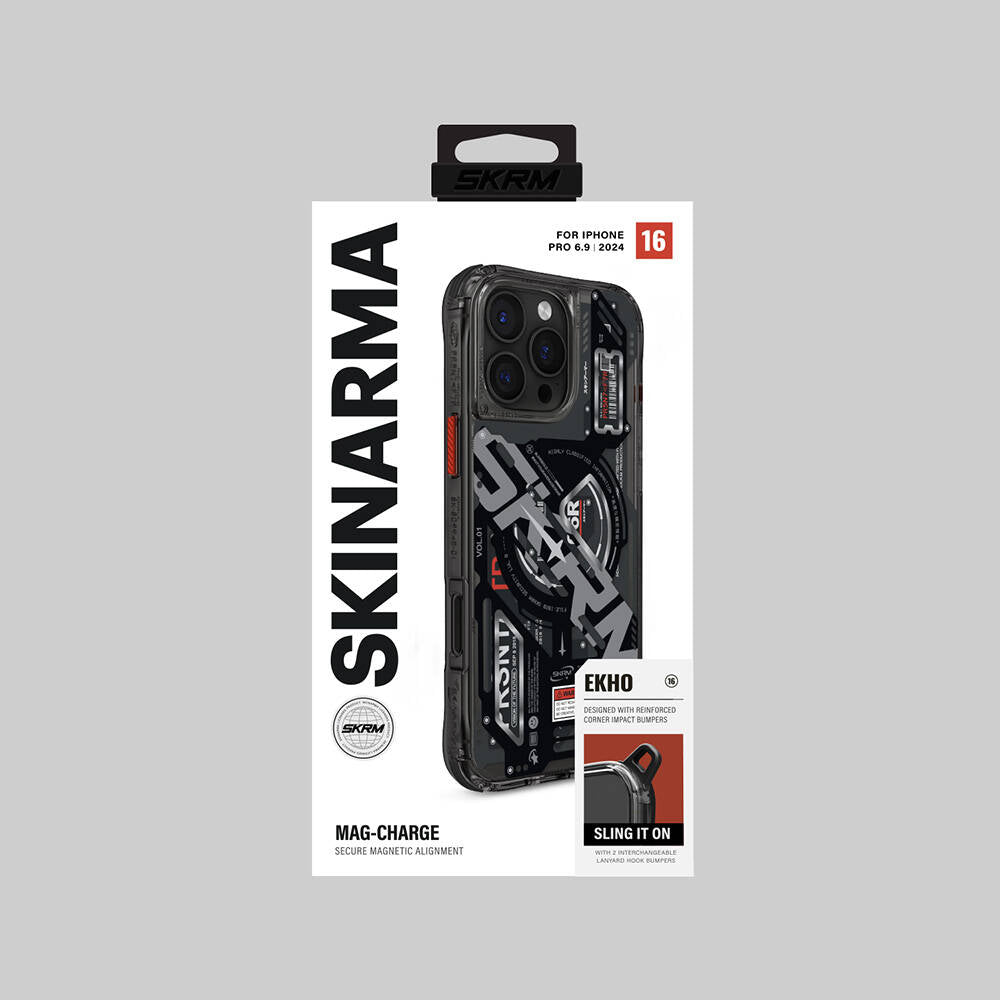 Apple iPhone 16 Pro Max Kılıf Magsafe Şarj Özellikli Katmanlı Makine Temalı SkinArma Ekho Kapak Siyah