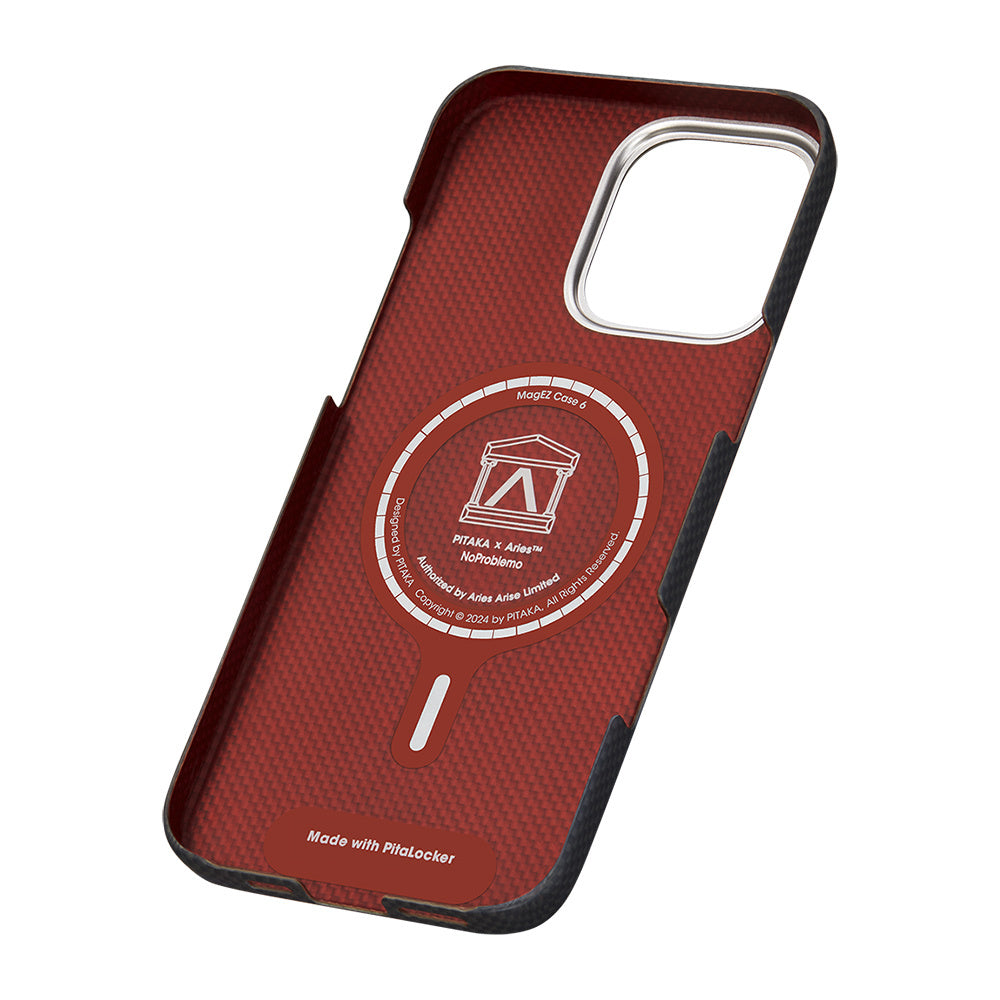 Apple iPhone 16 Pro Max Kılıf Magsafe Şarj Özellikli Lumintex Teknolojili Fosforlu Aramid Fiber Pitaka Tactile Woven Aries Serisi NoProblemo Kapak Siyah