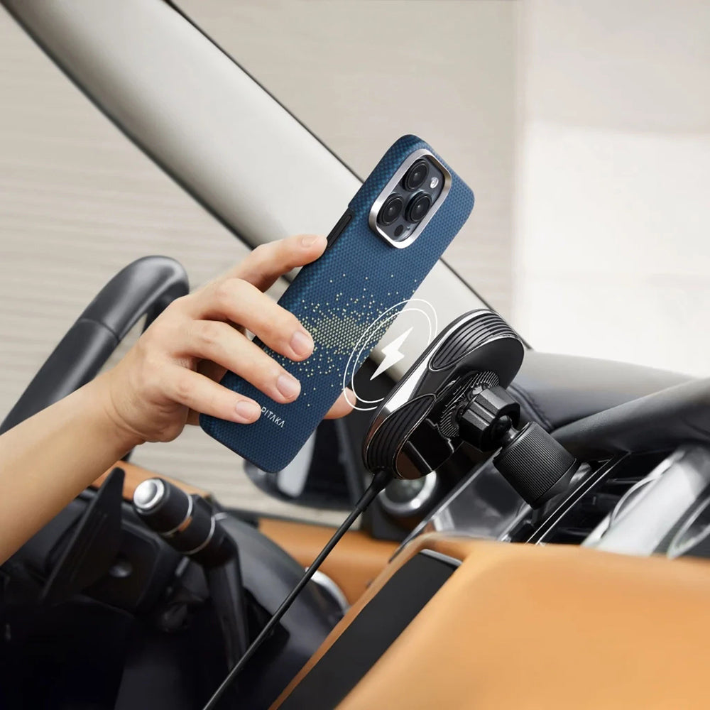 Apple iPhone 16 Pro Max Kılıf M-safe Şarj Özellikli Lumintex Teknolojili Fosforlu Özellikli Aramid Fiber Pitaka Tactile Woven Starpeak Serisi Milky Way Galaxy Kapak Mavi