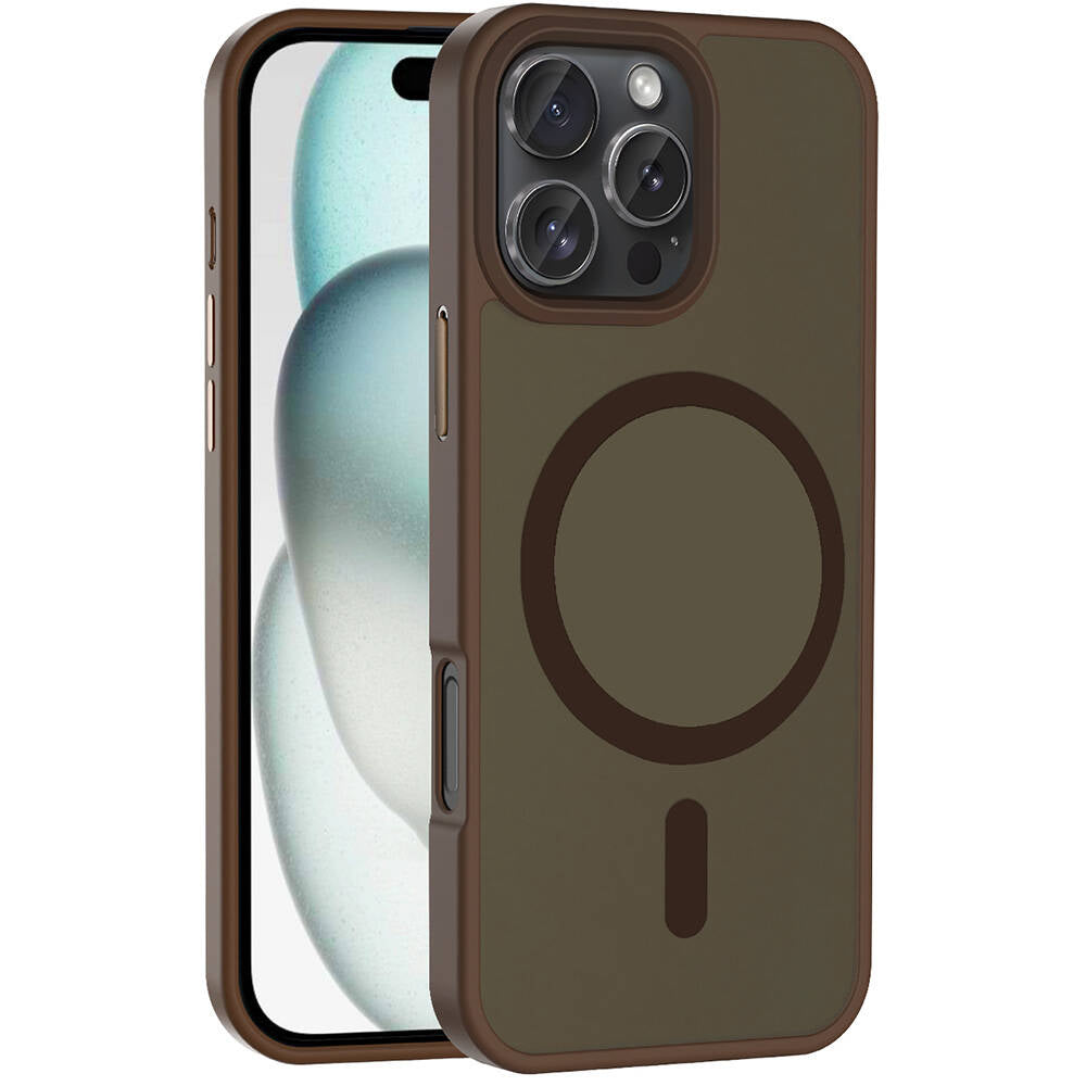 Apple iPhone 16 Pro Max Kılıf M-safe Şarj Özellikli Mat Arka Yüzey Zore Sio Kapak Rose Brown