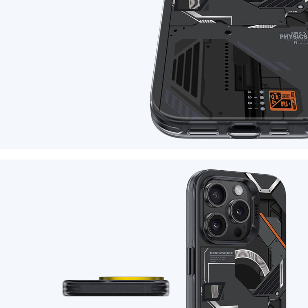 Apple iPhone 16 Pro Max Kılıf MagSafe Şarj Özellikli Mekanik Tasarımlı Benks Perspective Serisi Kapak Siyah