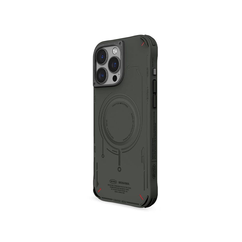 Apple iPhone 16 Pro Max Kılıf Magsafe Şarj Özellikli Metal Kamera Çerçeveli Skinarma Mecha Serisi Kapak Olive