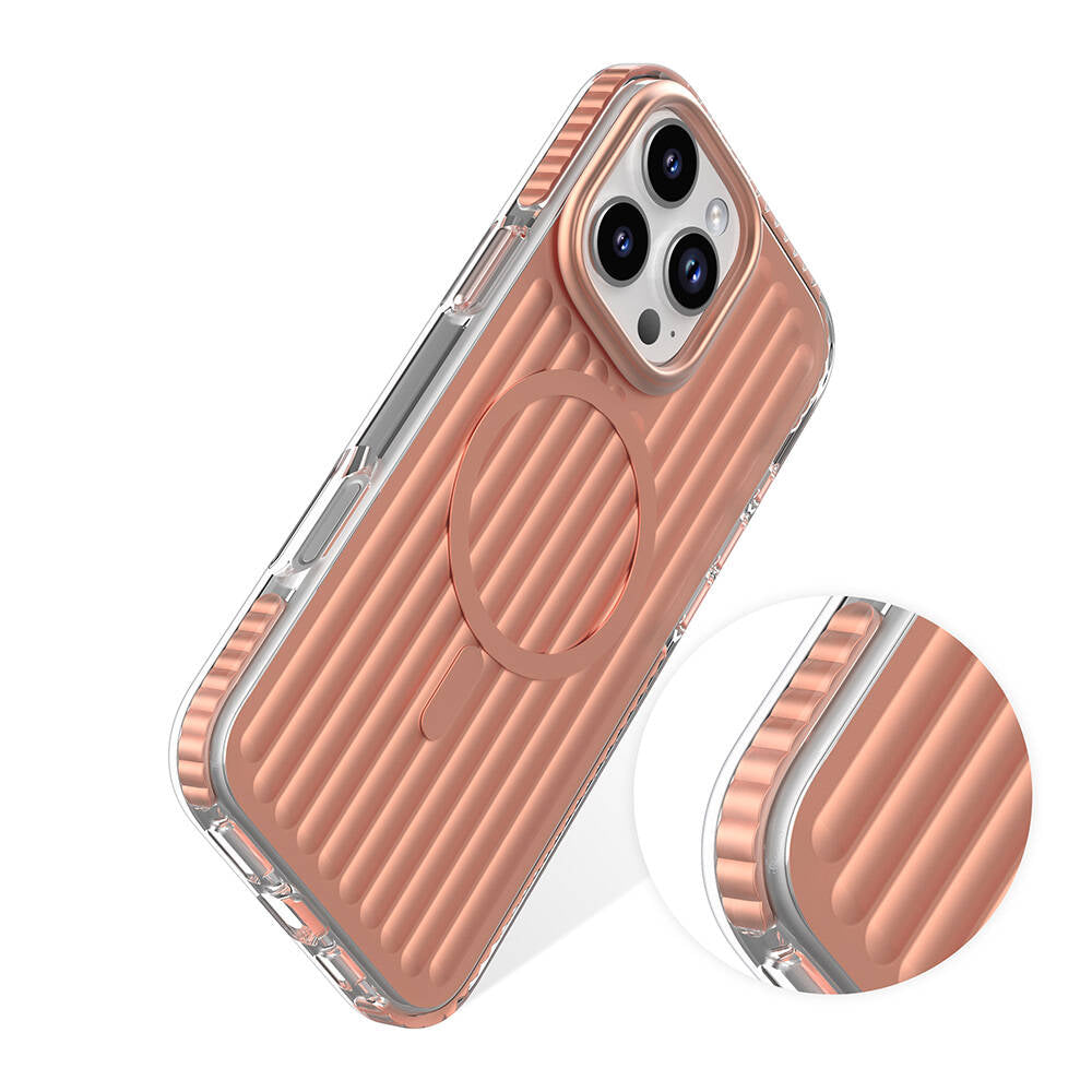 Apple iPhone 16 Pro Max Kılıf Magsafe Şarj Özellikli Oyuklu Tasarım Mutural Bumpy Clear Kapak Rose Gold