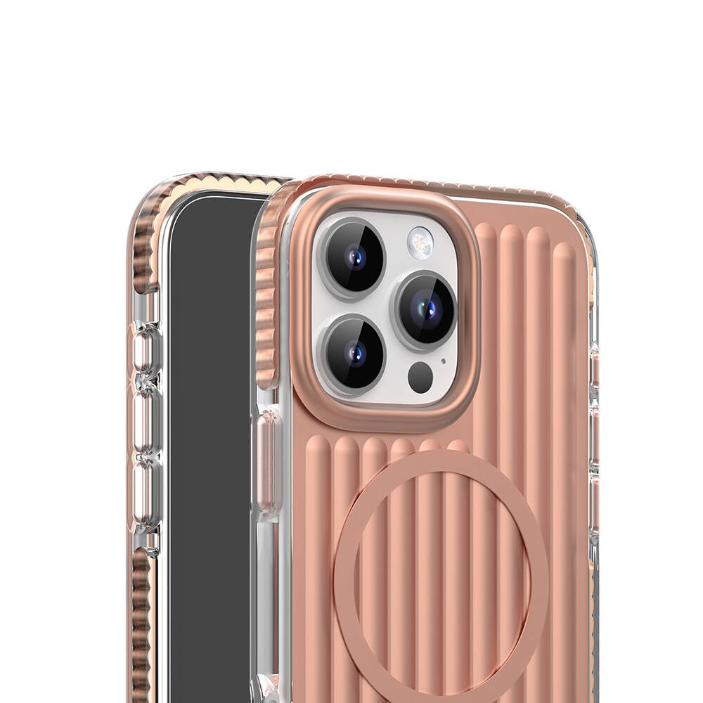 Apple iPhone 16 Pro Max Kılıf Magsafe Şarj Özellikli Oyuklu Tasarım Mutural Bumpy Clear Kapak Gri