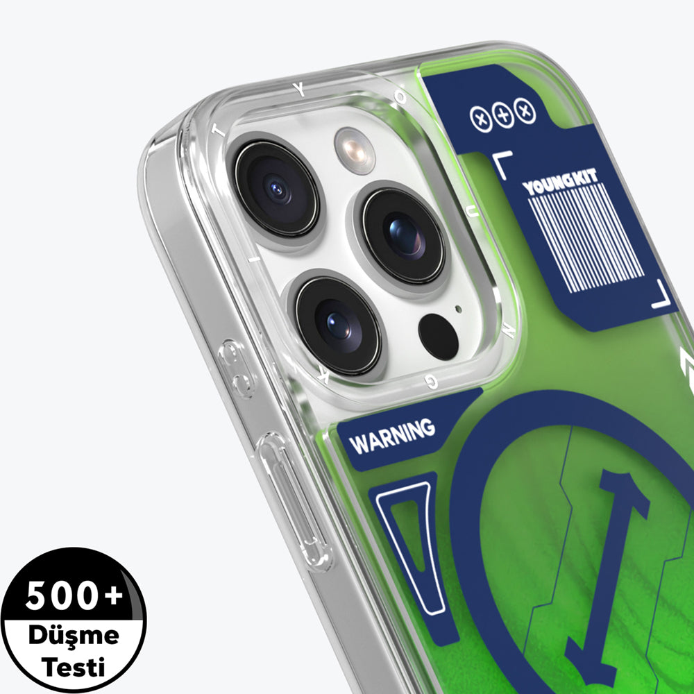 Apple iPhone 16 Pro Max Kılıf Magsafe Şarj Özellikli Parlak Kumlu Sıvılı Tasarımlı Galaxy Fantasy Serisi Kapak Mavi