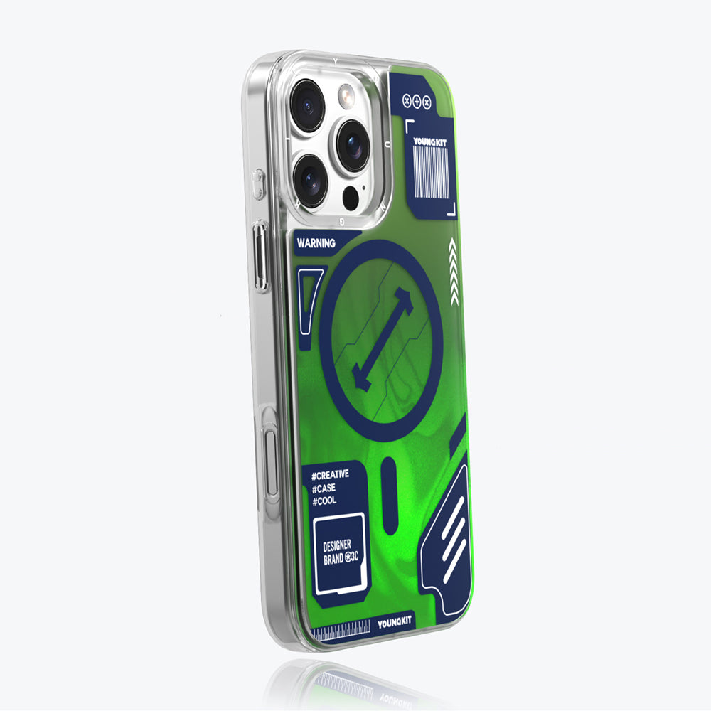 Apple iPhone 16 Pro Max Kılıf Magsafe Şarj Özellikli Parlak Kumlu Sıvılı Tasarımlı Galaxy Fantasy Serisi Kapak Yeşil