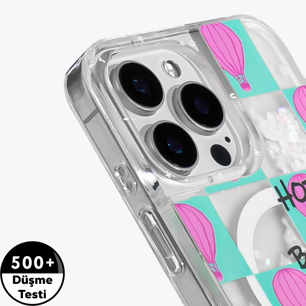 Apple iPhone 16 Pro Max Kılıf Magsafe Şarj Özellikli Parlak Kumlu Sıvılı Youngkit Pink Dream Quicksand Serisi Kapak Pembe