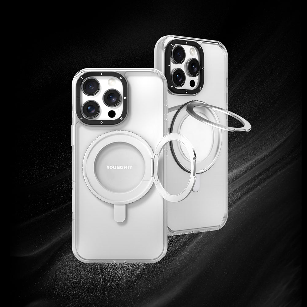 Apple iPhone 16 Pro Max Kılıf Magsafe Şarj Özellikli Parmak Ring Standlı Youngkit Pivot Serisi Kapak Şeffaf