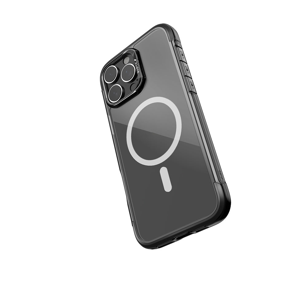 Apple iPhone 16 Pro Max Kılıf Magsafe Şarj Özellikli Raptic Air Serisi Airbag Tasarımlı Metal Köşelikli Şeffaf Kapak Gümüş