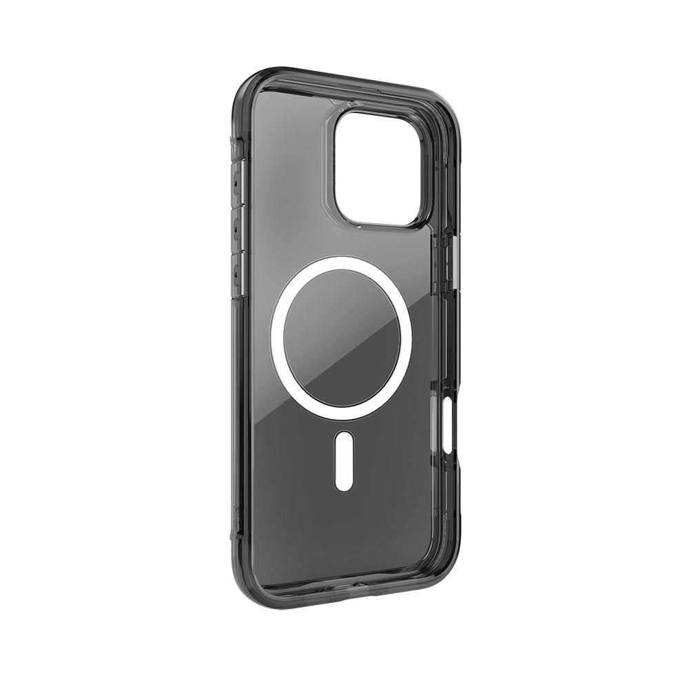 Apple iPhone 16 Pro Max Kılıf Magsafe Şarj Özellikli Raptic Air Serisi Airbag Tasarımlı Metal Köşelikli Şeffaf Kapak Gümüş