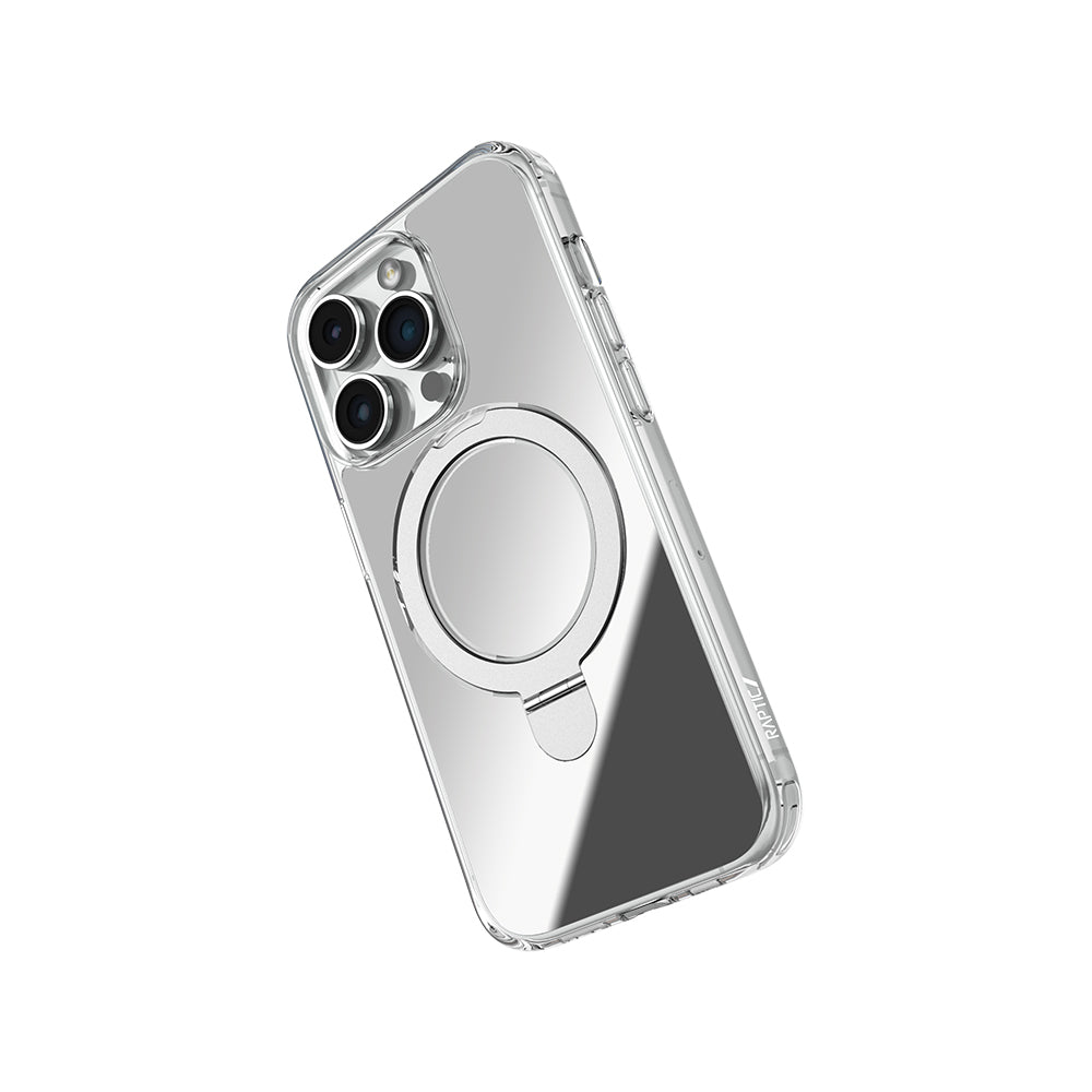 Apple iPhone 16 Pro Max Kılıf Magsafe Şarj Özellikli Raptic Air Stand Serisi Aynalı Arka Yüzey Standlı Kapak Gri