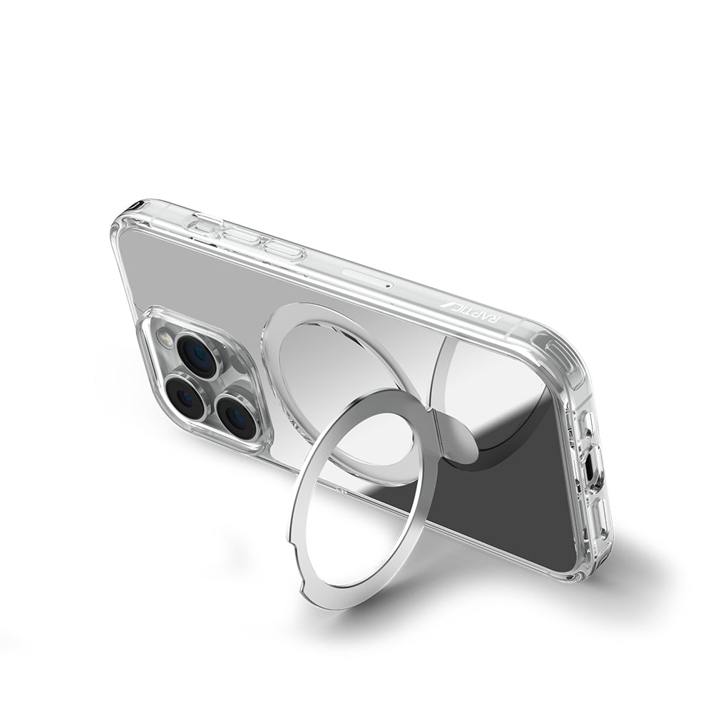 Apple iPhone 16 Pro Max Kılıf Magsafe Şarj Özellikli Raptic Air Stand Serisi Aynalı Arka Yüzey Standlı Kapak Gri