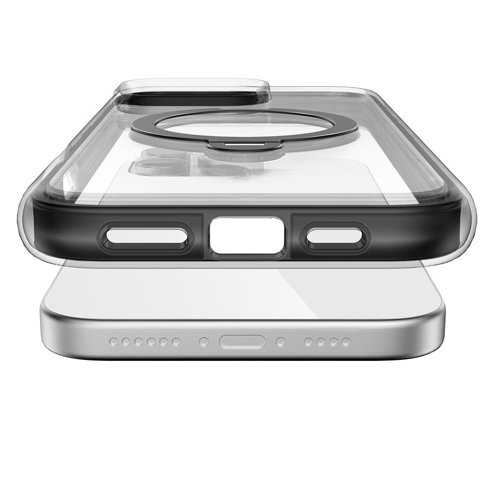 Apple iPhone 16 Pro Max Kılıf Magsafe Şarj Özellikli Raptic AirJoy Serisi 360 Derece Dönebilen Standlı Kapak Siyah-Gri