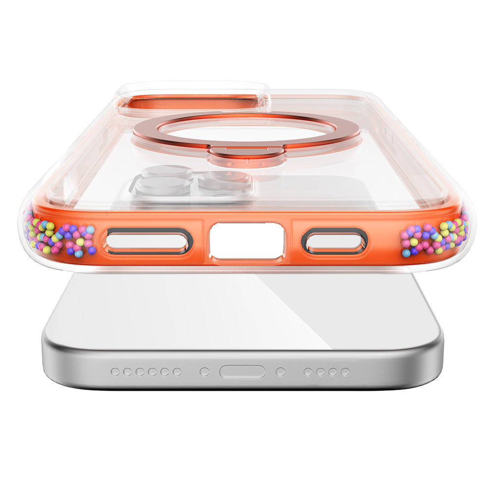 Apple iPhone 16 Pro Max Kılıf Magsafe Şarj Özellikli Raptic AirJoy Serisi Boncuk Tasarımlı 360 Derece Dönebilen Standlı Kapak Turuncu