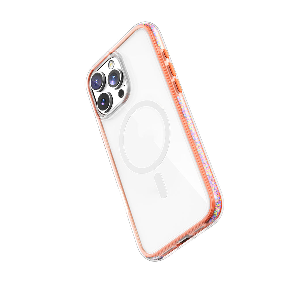 Apple iPhone 16 Pro Max Kılıf Magsafe Şarj Özellikli Raptic AirJoy Serisi Boncuk Tasarımlı Şeffaf Kapak Turuncu