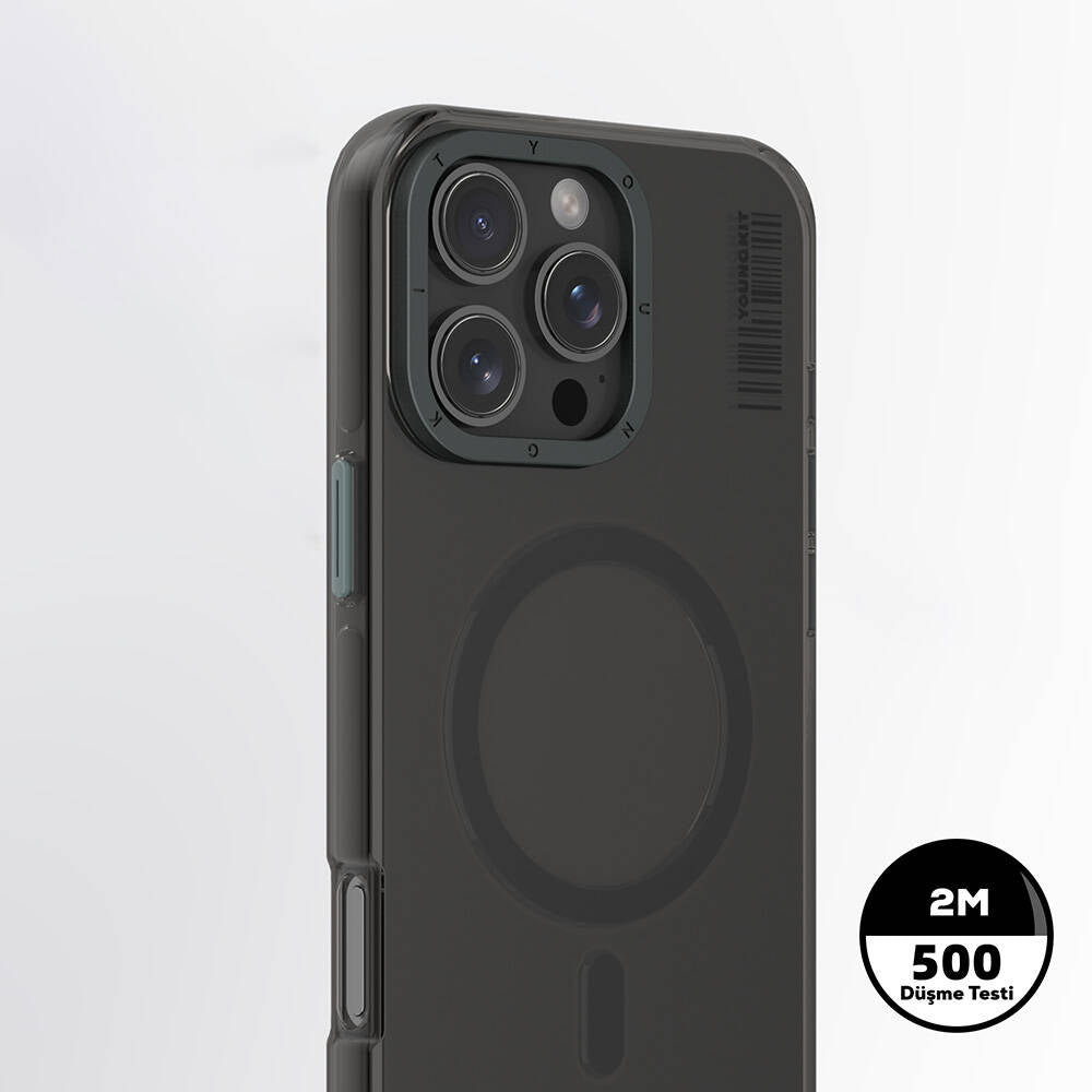 Apple iPhone 16 Pro Max Kılıf Magsafe Şarj Özellikli Şeffaf Youngkit Crystal Shield Serisi Kapak Siyah