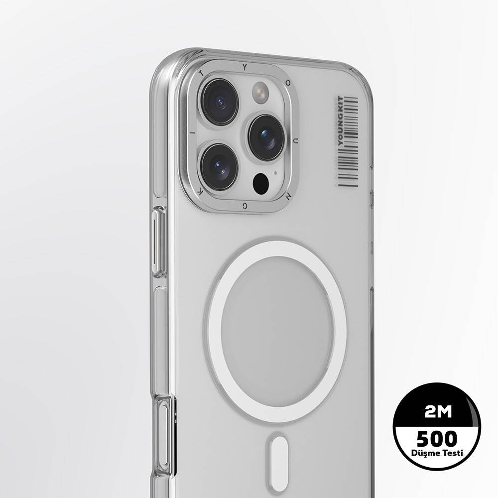 Apple iPhone 16 Pro Max Kılıf Magsafe Şarj Özellikli Şeffaf Youngkit Crystal Shield Serisi Kapak Gold