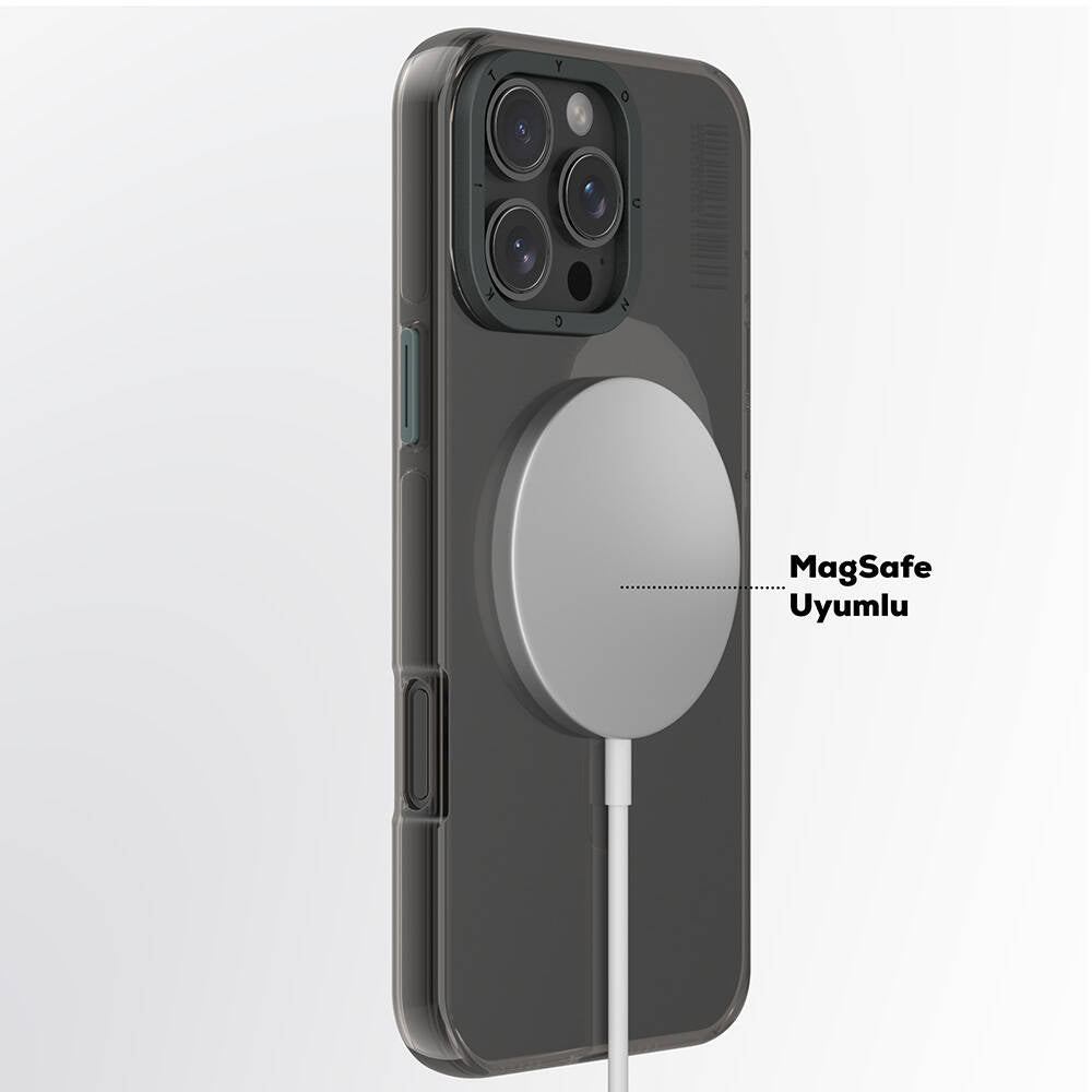 Apple iPhone 16 Pro Max Kılıf Magsafe Şarj Özellikli Şeffaf Youngkit Crystal Shield Serisi Kapak Siyah