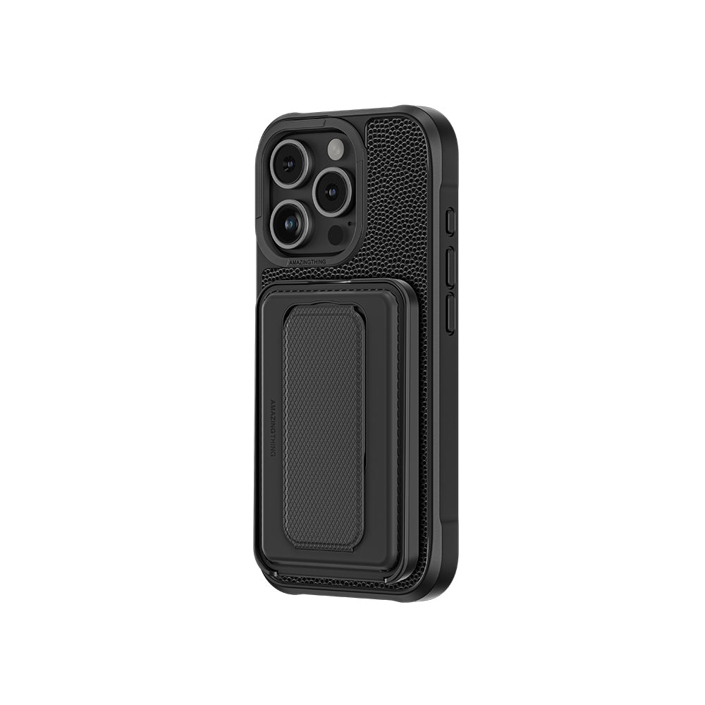 Apple iPhone 16 Pro Max Kılıf Magsafe Şarj Özellikli Standlı Kartlıklı Set Amazingthing Glamour Luxe Serisi Kapak Siyah