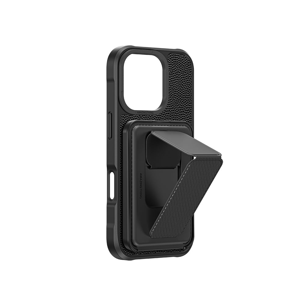 Apple iPhone 16 Pro Max Kılıf Magsafe Şarj Özellikli Standlı Kartlıklı Set Amazingthing Glamour Luxe Serisi Kapak Siyah