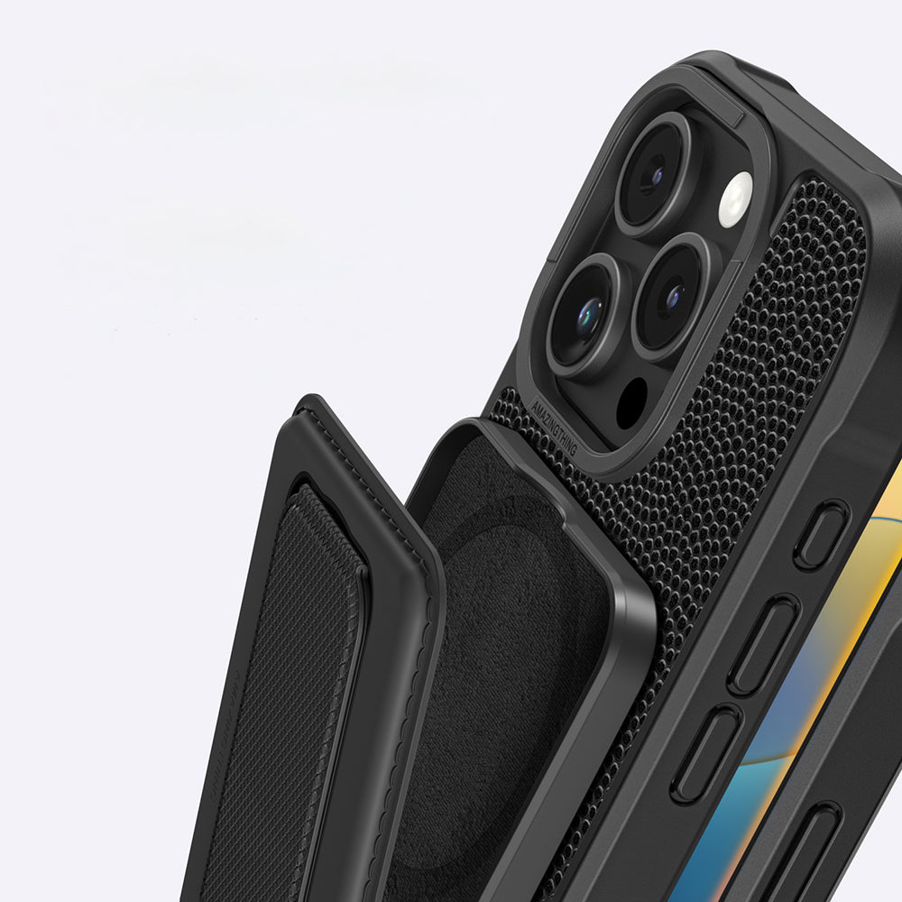 Apple iPhone 16 Pro Max Kılıf Magsafe Şarj Özellikli Standlı Kartlıklı Set Amazingthing Glamour Luxe Serisi Kapak Siyah