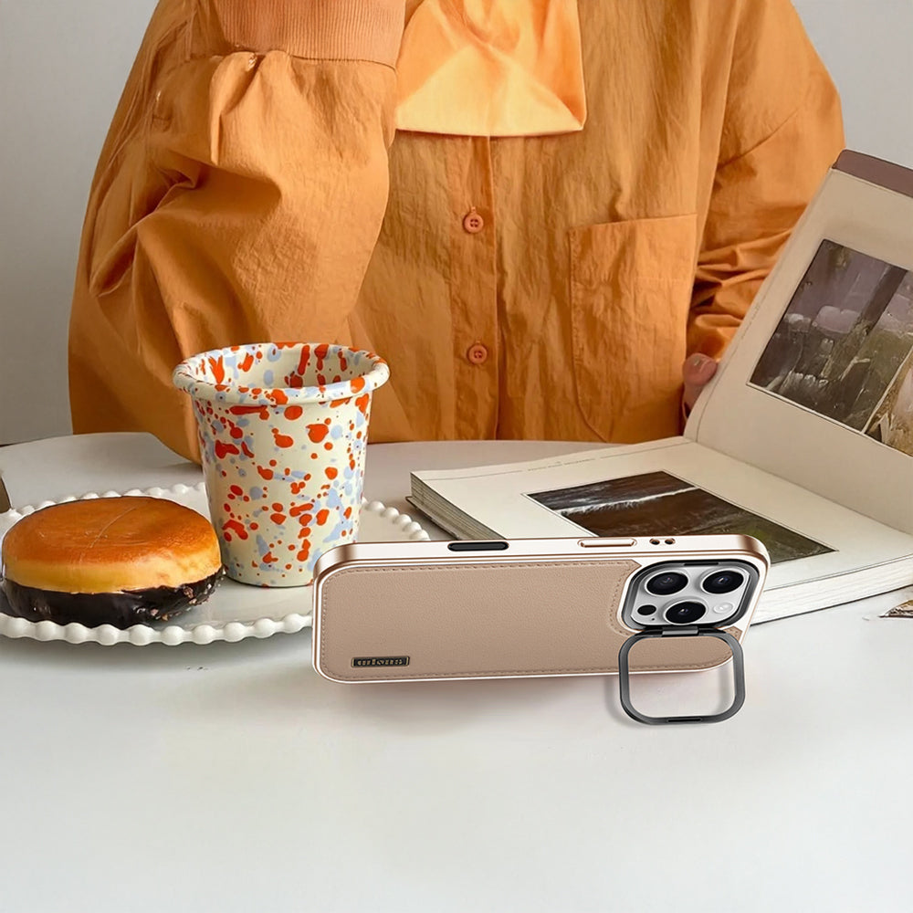 Apple iPhone 16 Pro Max Kılıf M-safe Şarj Özellikli Standlı Leto Kapak Gold